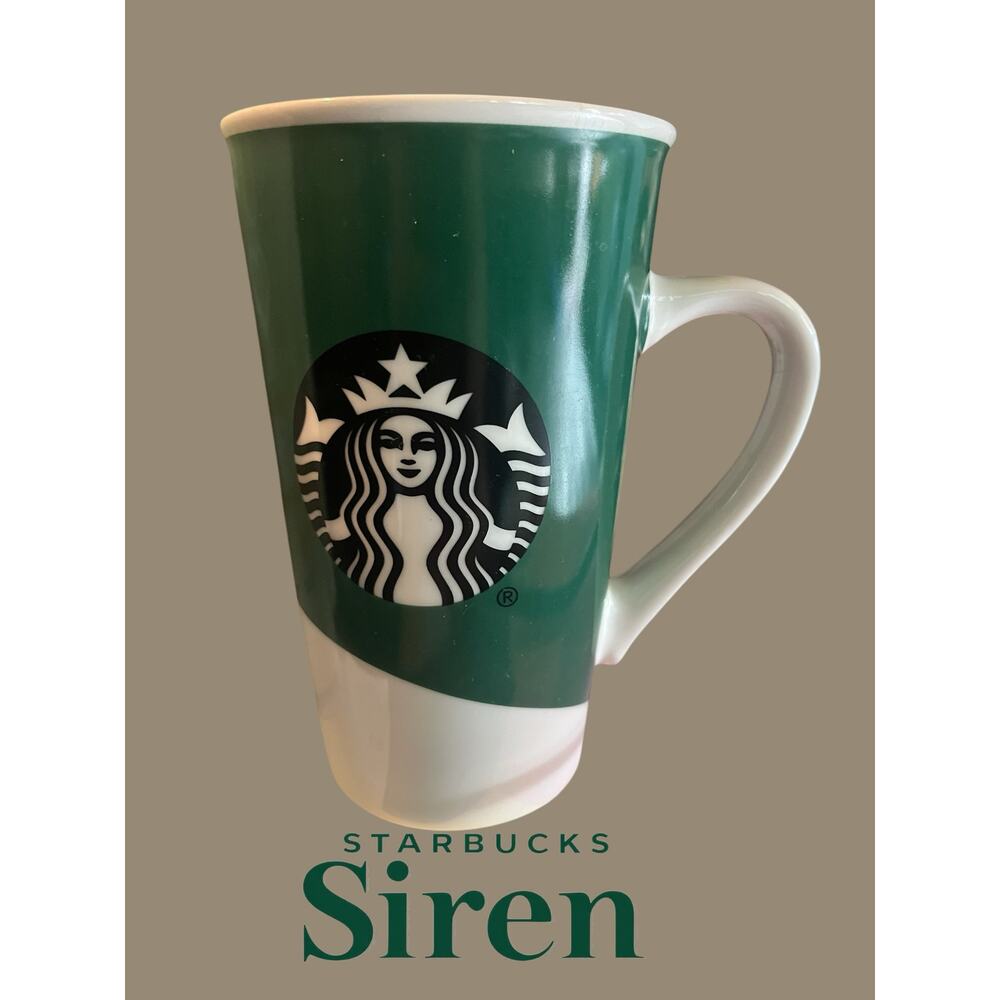 Starbucks 16oz Half Green and White Ceramic Mug EUC